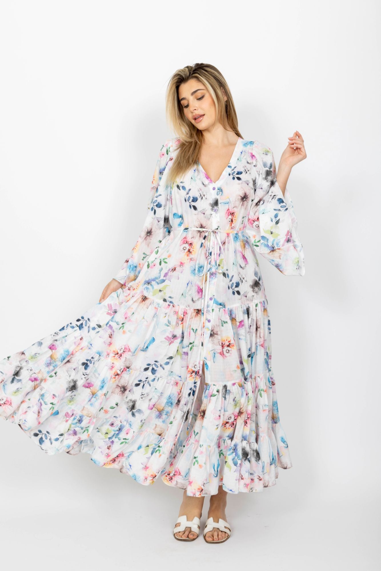 hawaii bell sleeve dress front view