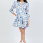 boho mini dress in blue floral by cari capri - front