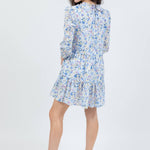 boho mini dress in blue floral by cari capri - back