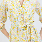 belted maxi dress in yellow floral - design details