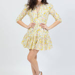 boho mini dress in yellow floral by cari capri - front