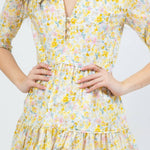 boho mini dress in yellow floral by cari capri - design details
