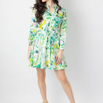 monaco linen dress in green floral - front