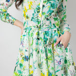 monaco linen dress in green floral - design details