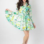 monaco linen dress in green floral - front lower