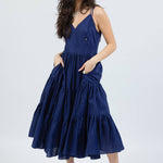 santorini maxi dress in navy by cari capri - front