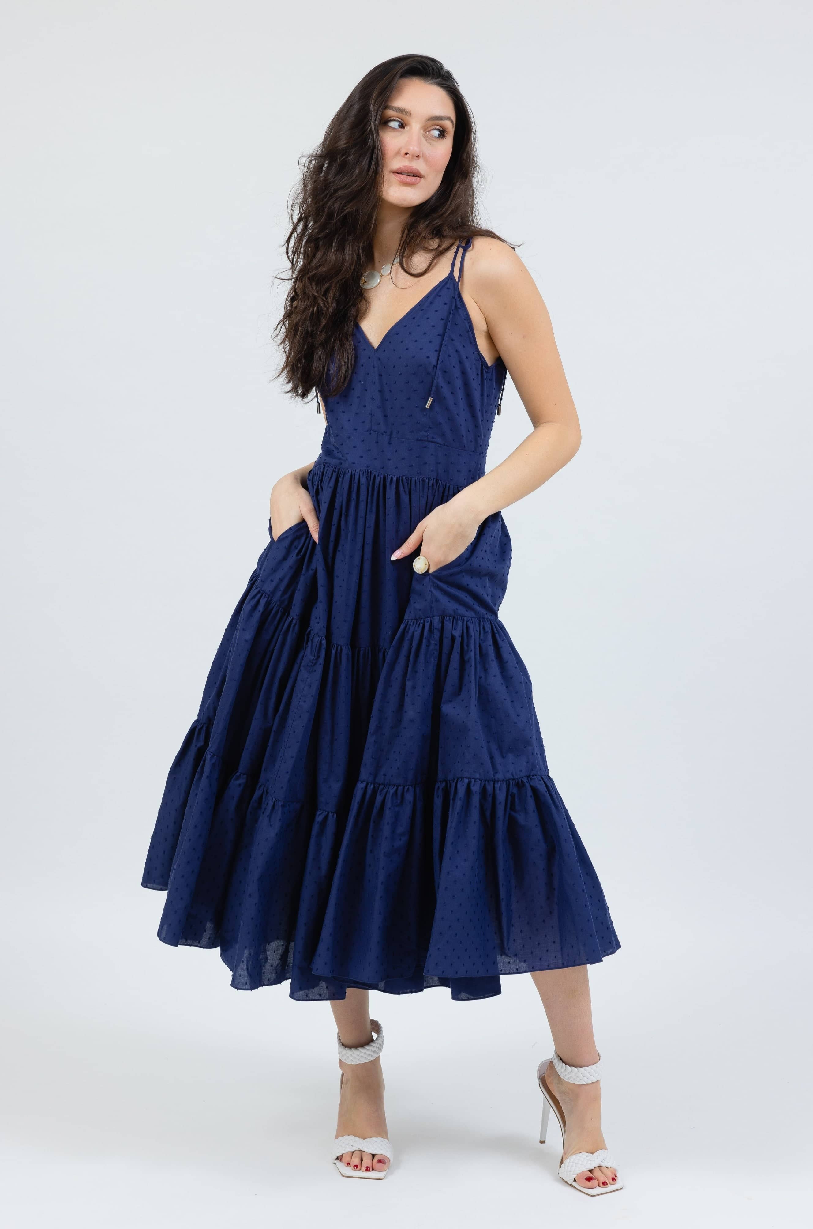 Santorini Maxi Dress in Navy Blue | Luxury V-Back Dress by Cari Capri L Santorini Maxi Dress in Navy Blue | Luxury V-Back Dress by Cari Capri L