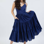 santorini maxi dress in navy by cari capri - front spread