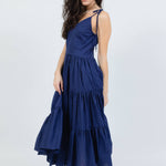 santorini maxi dress in navy by cari capri - side view
