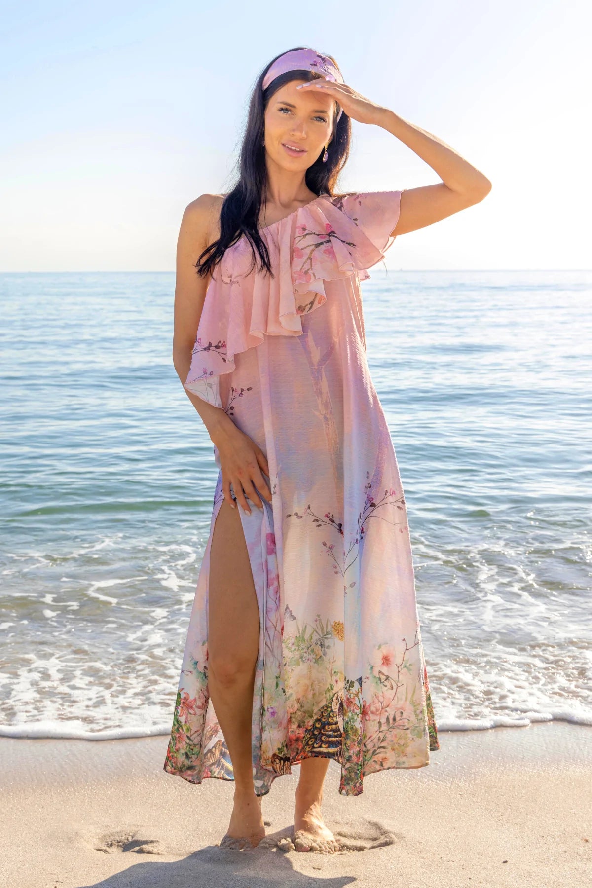 bali one shoulder kaftan dress by cari capri - beach view