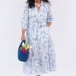 belted maxi dress in blue floral - luxury women's dress