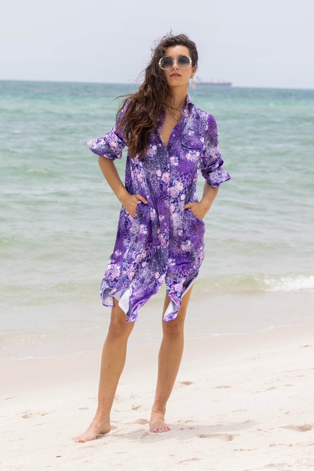 naples shirt dress purple lace front beachview