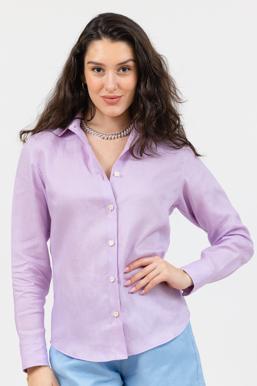 Malta Linen Button-Up - Lavender