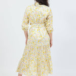 belted maxi dress in yellow floral - back