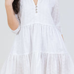 santorini mini dress in white eyelet color - design details