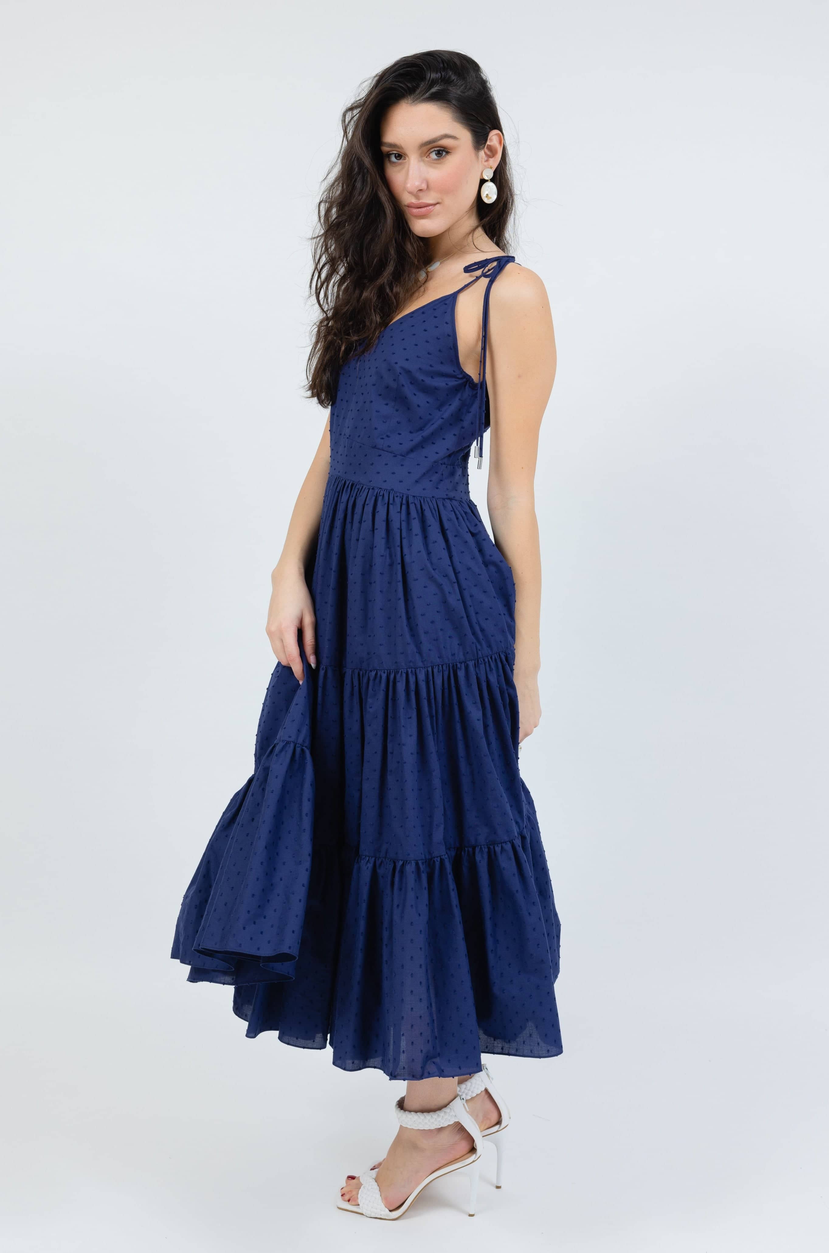 santorini maxi dress in navy by cari capri - side view