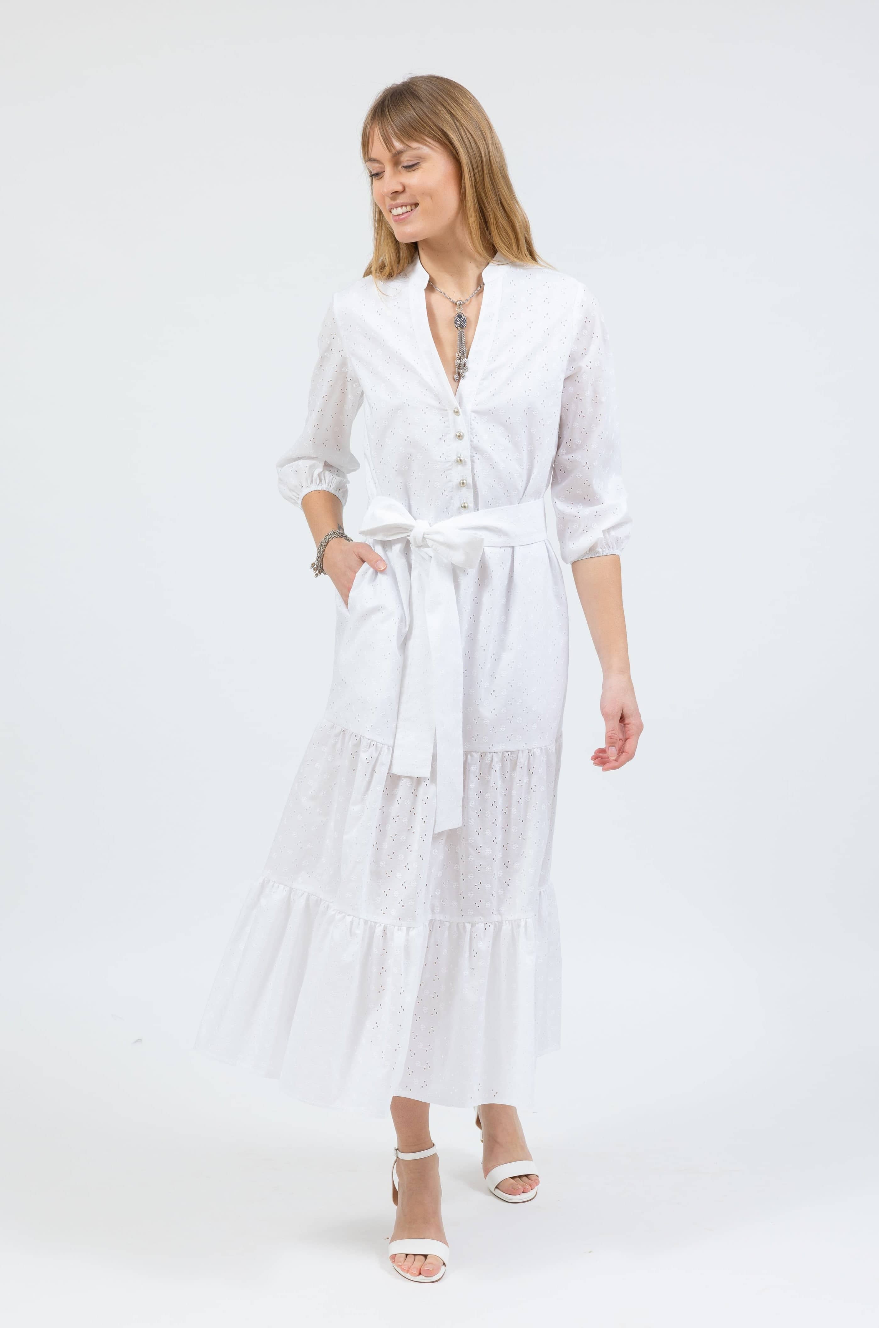 st. barts belted maxi dress in white by cari capri - front