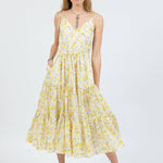 strappy maxi dress in yellow floral - front