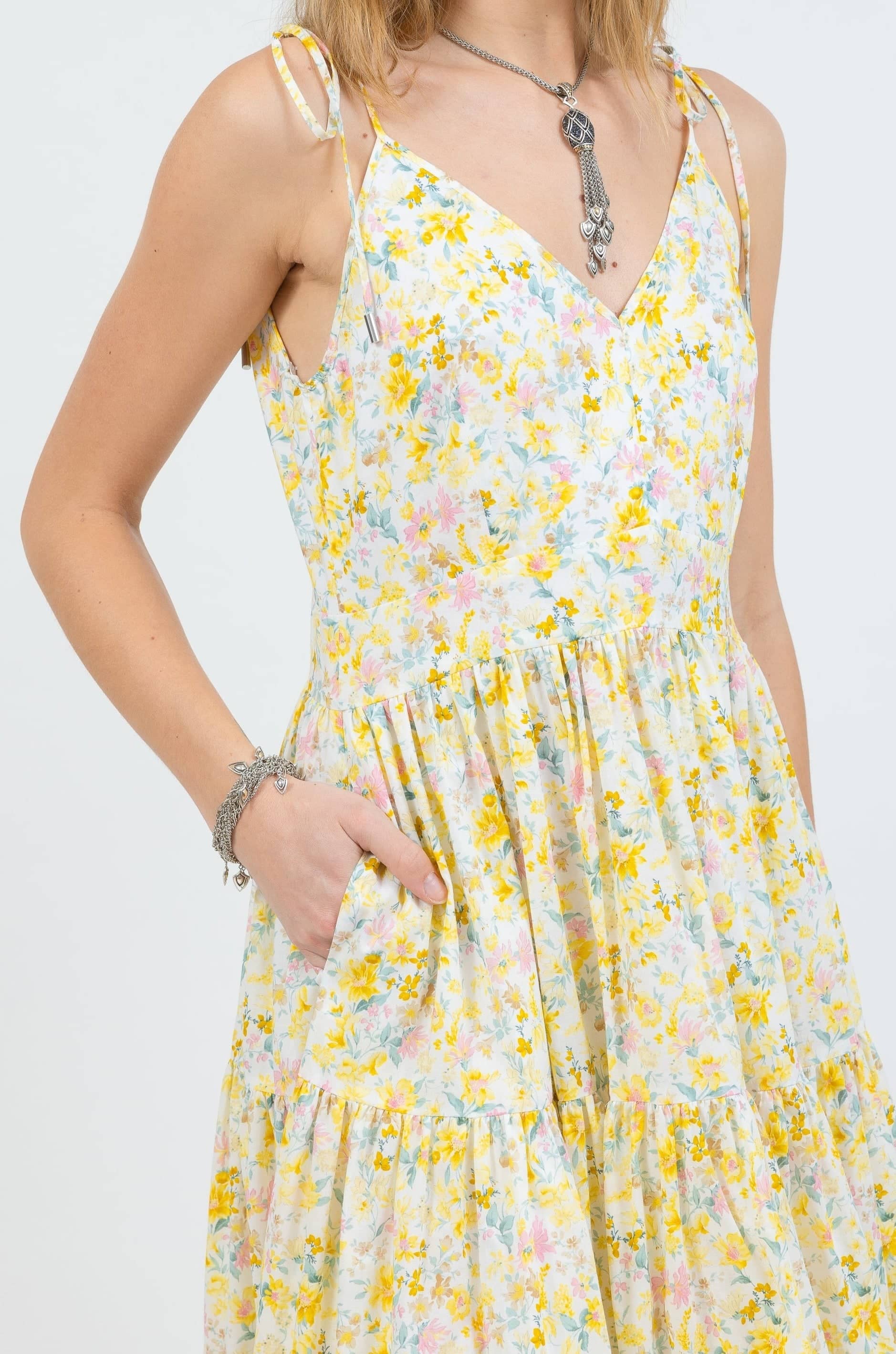 strappy maxi dress in yellow floral - design details