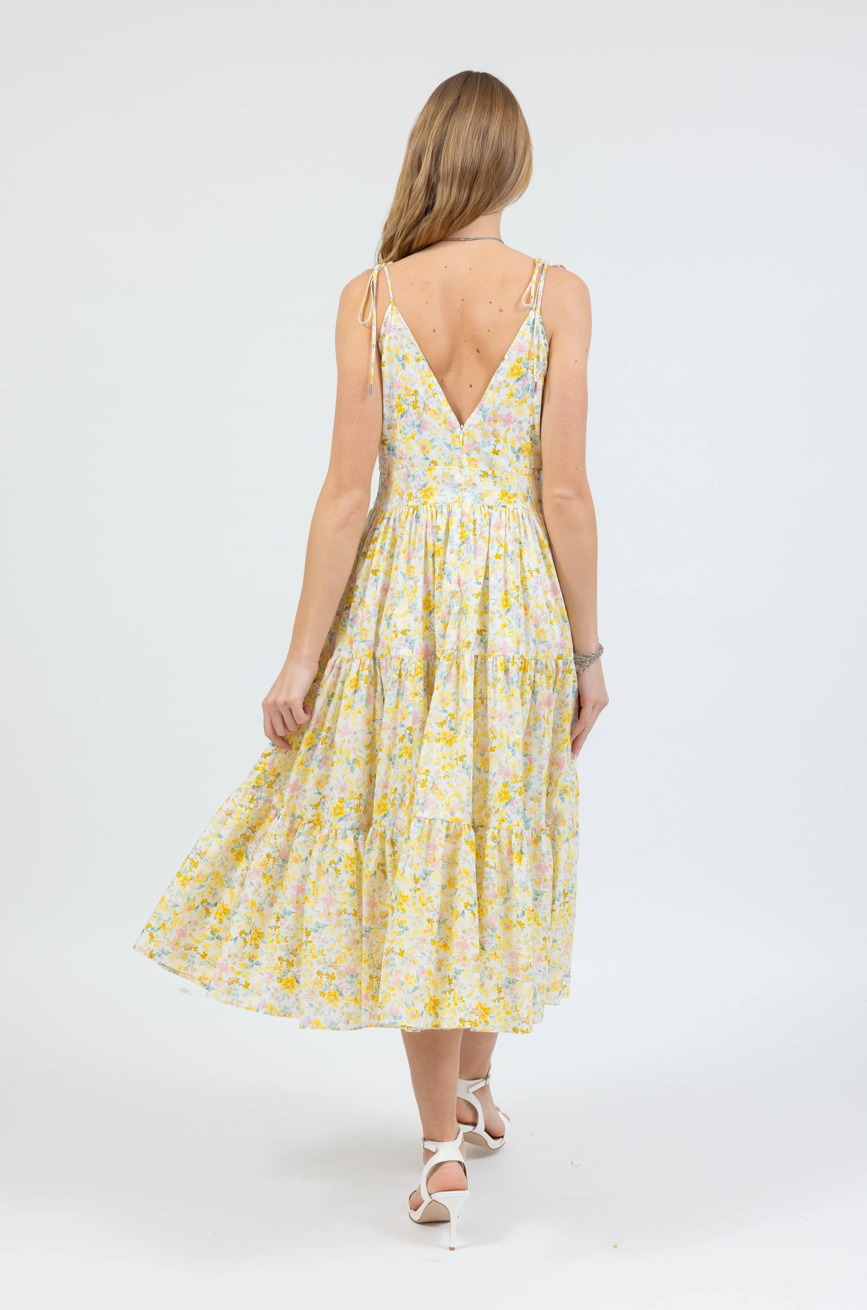 strappy maxi dress in yellow floral - back