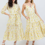 strappy maxi dress in yellow floral - luxury women's dress
