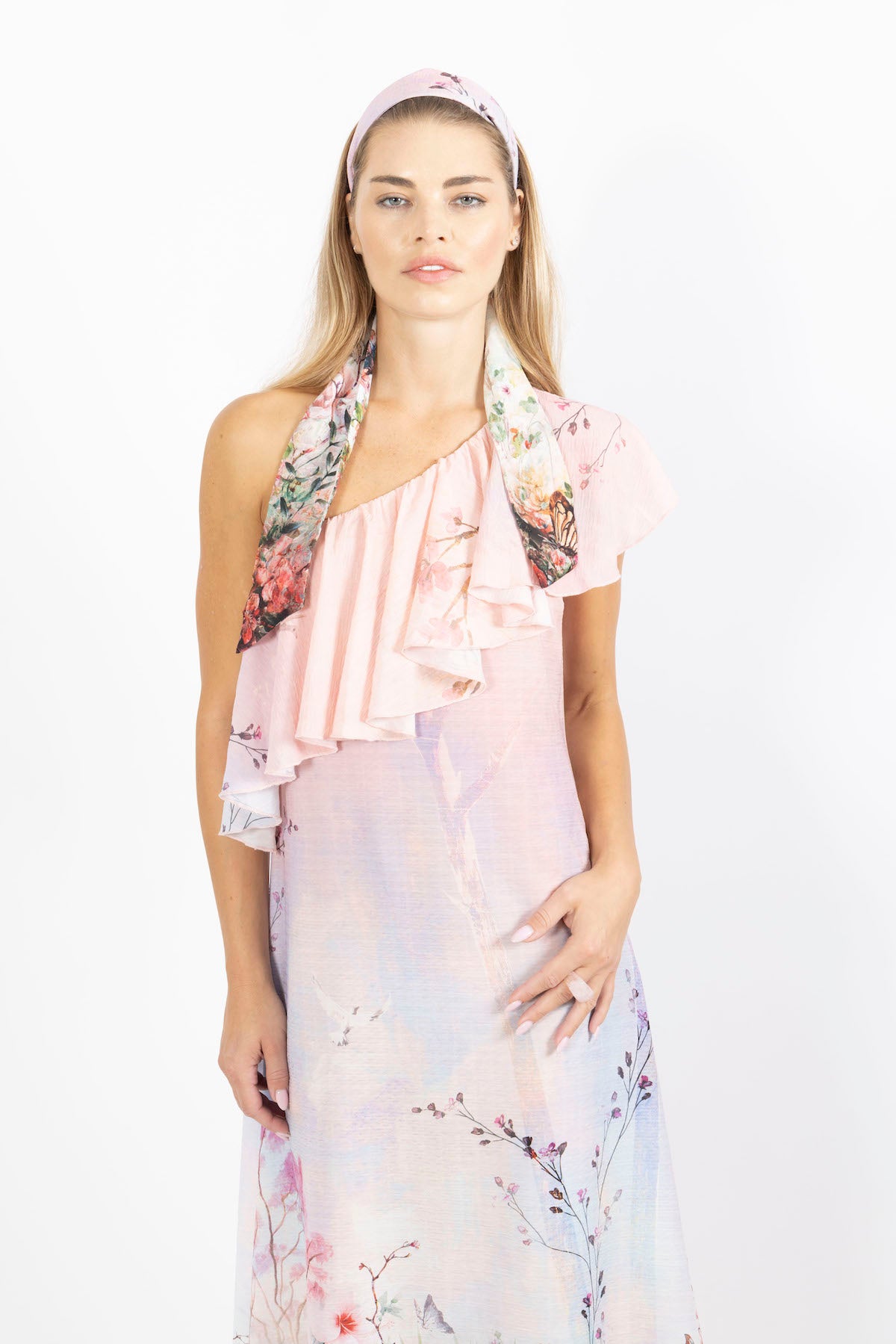 bali one shoulder kaftan dress by cari capri - front