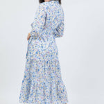 belted maxi dress in blue floral - back
